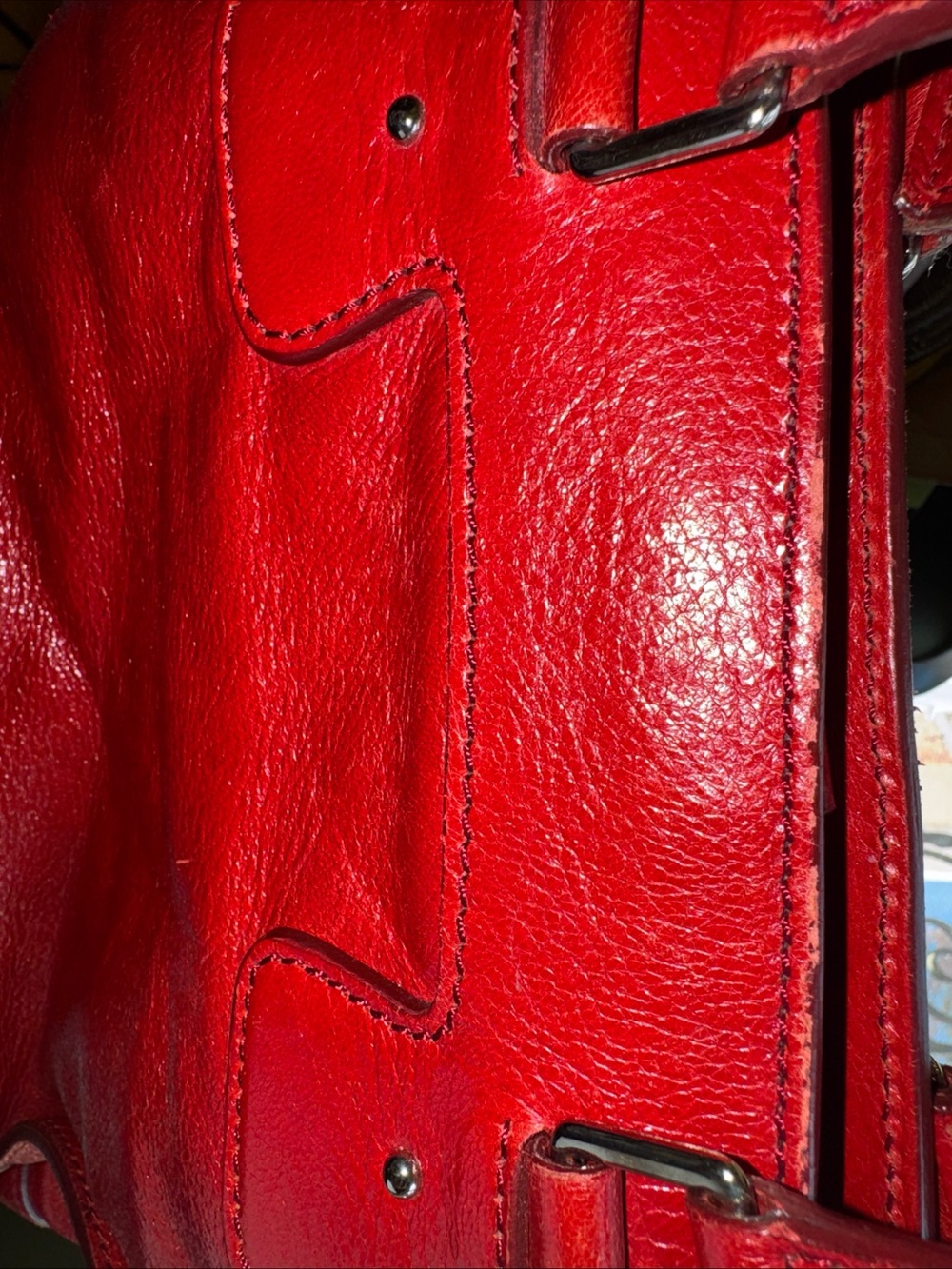 Vintage Red Leather Celine Shoulder Bag Made In Italy - Picture 5 of 15